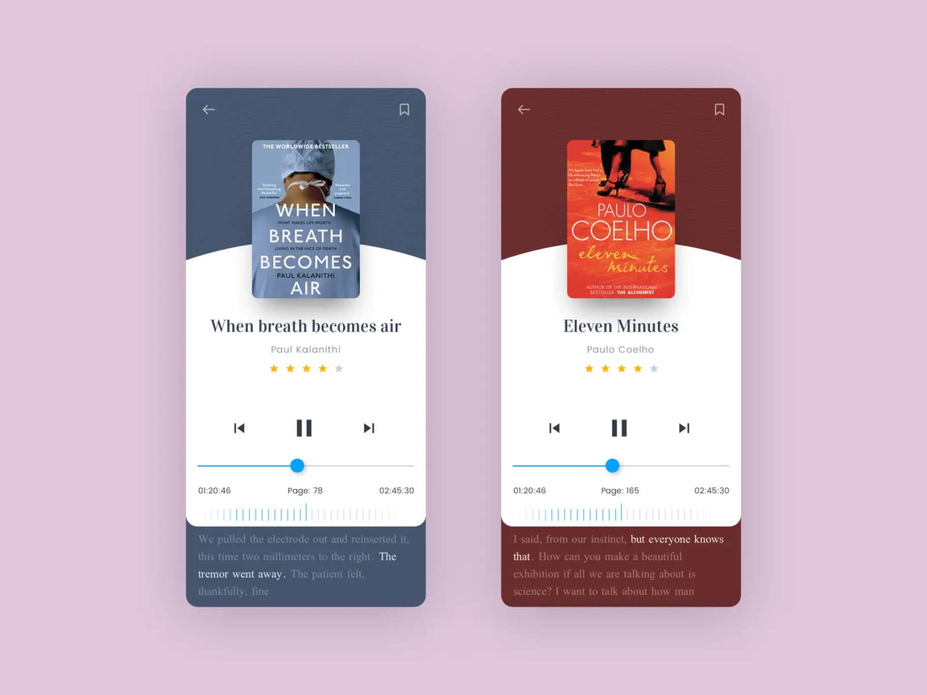 Audiobook reading and listening interface concept
