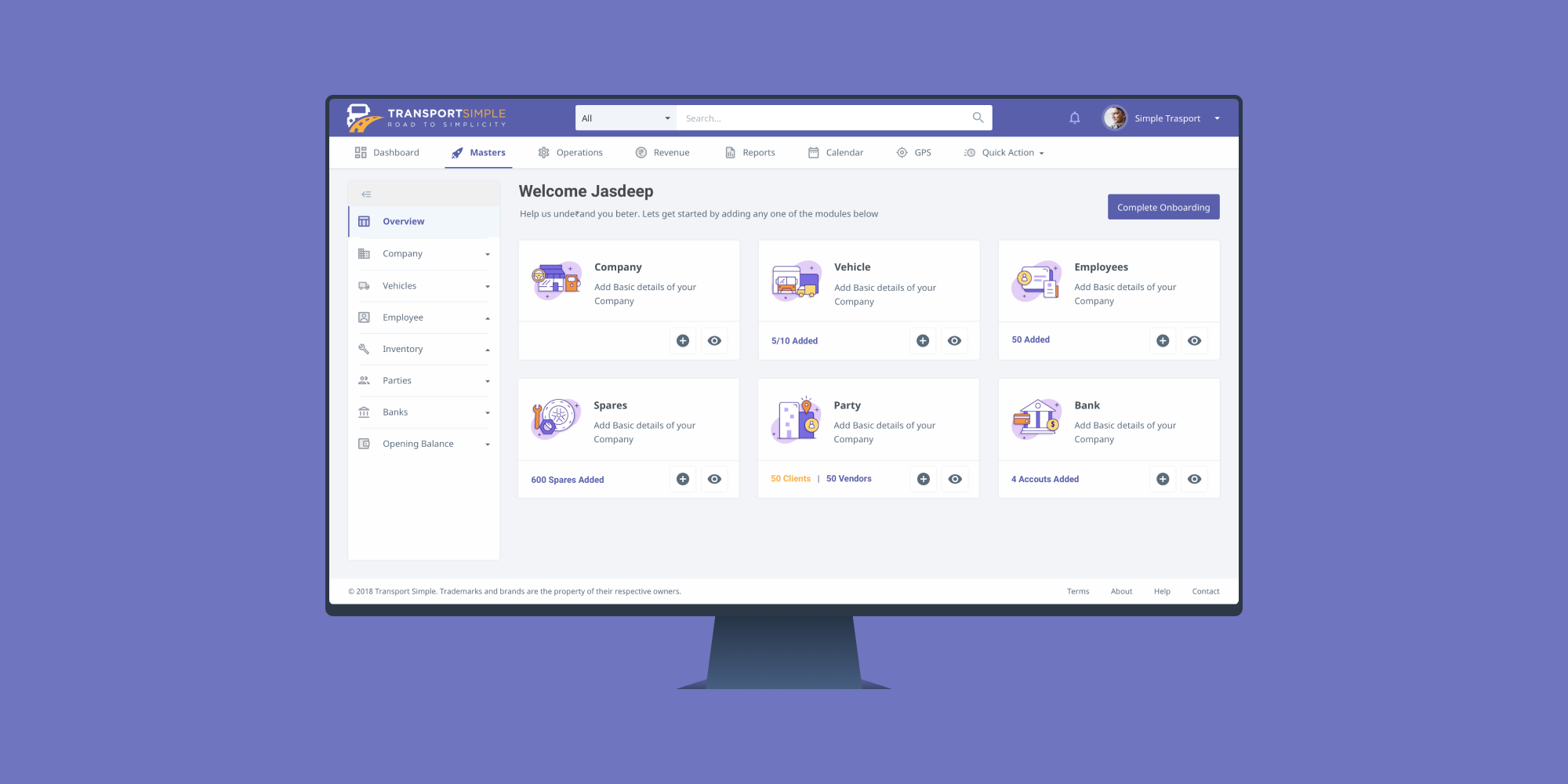 Transport Simple product screens