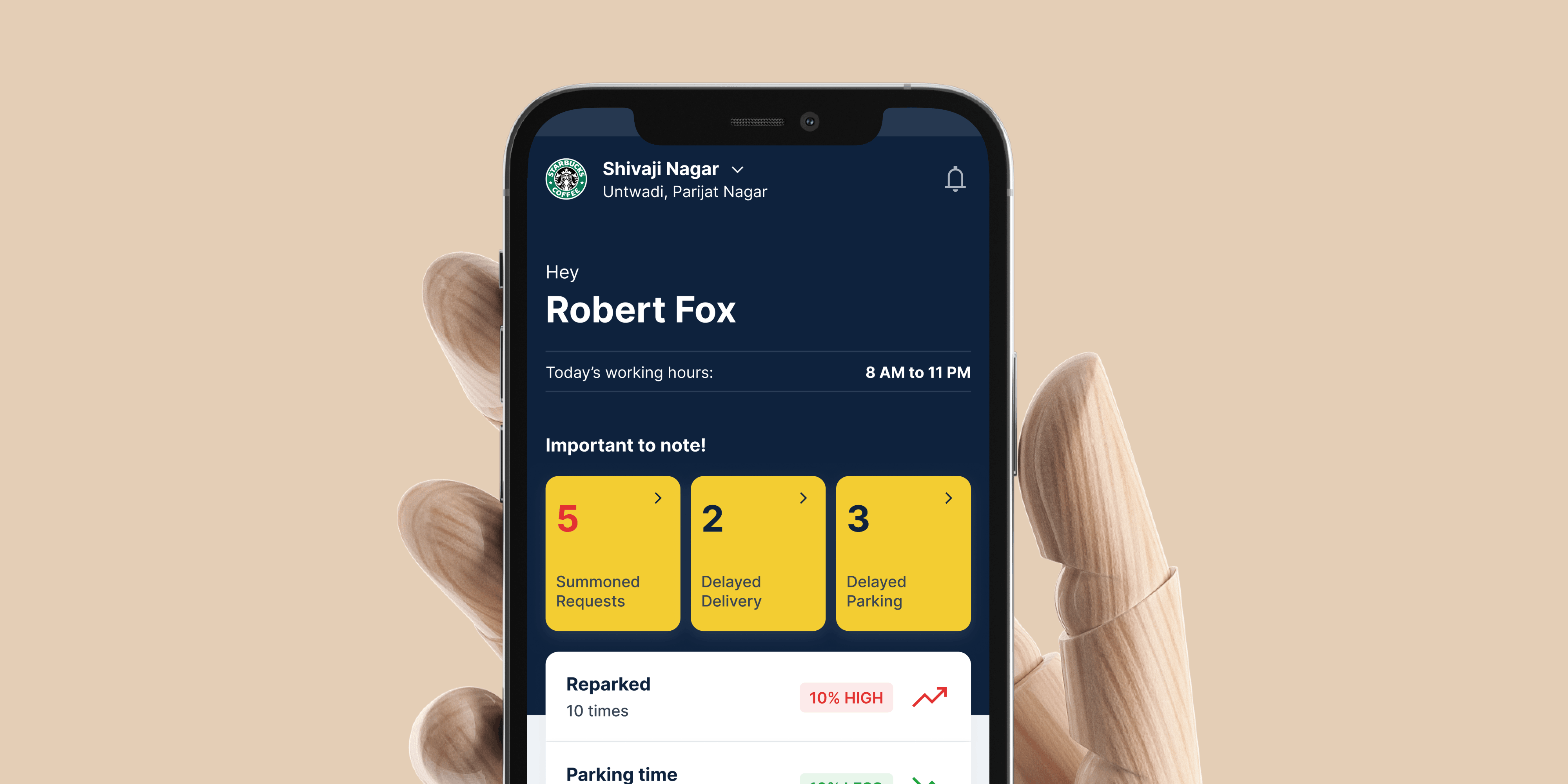 Valetdesk mobile product screens